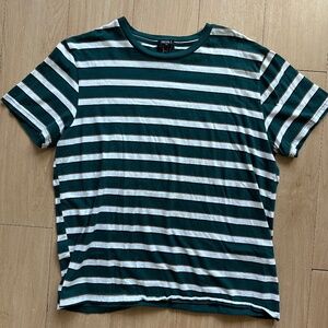 Forever 21 Green & White Striped Tee Size L